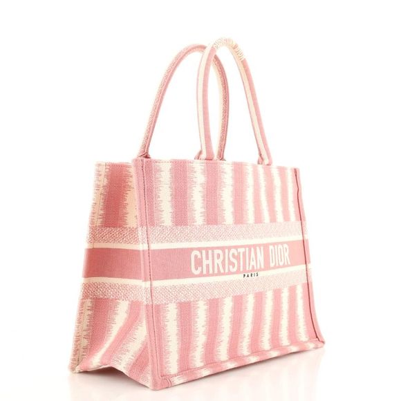 Christian Dior Book Tote Bayadere Stripe Embroidered Canvas Small Pink - Picture 3 of 8